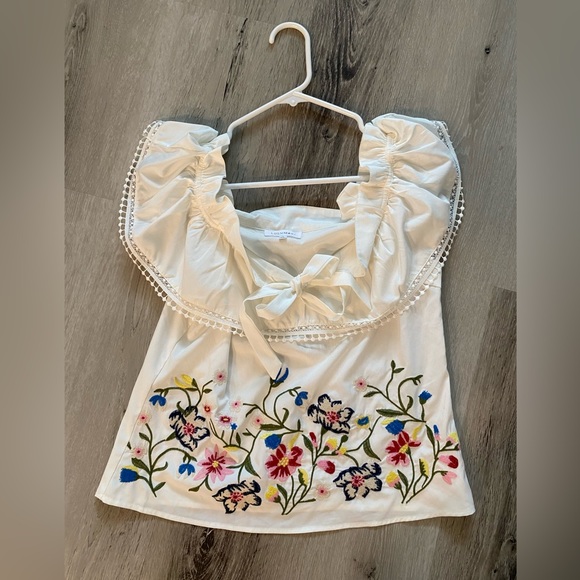 LULUMARI x ANTHROPOLOGIE Floral Embroidered Top Women’s Size Small - Picture 7 of 8